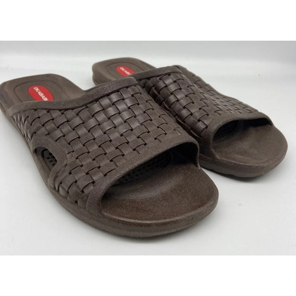 Okabashi Sandals Mens Sz L Brown Slide Woven Rubber‎ Torino